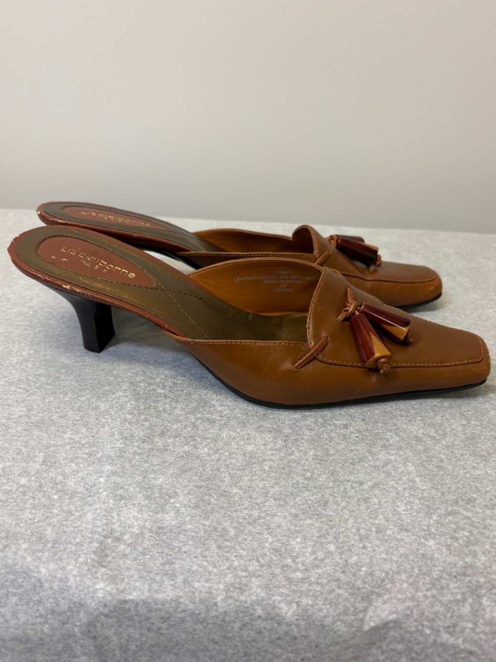 Y2K Kitten Heel Pumps, Cognac Brown Leather Mules, Liz Claiborne Tassel Shoes 7B
